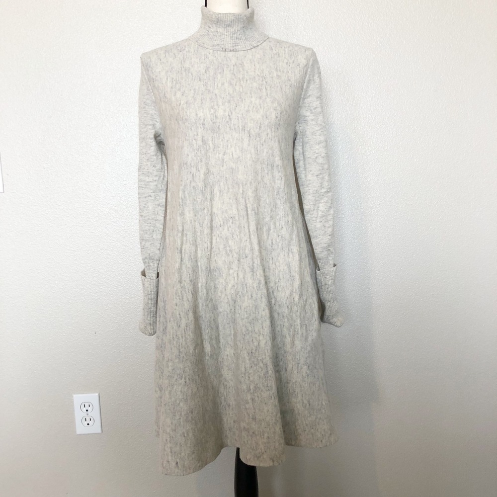COS Dress Womens Small 100% Wool Turtleneck Sweater Dress Oatmeal Marled Gray